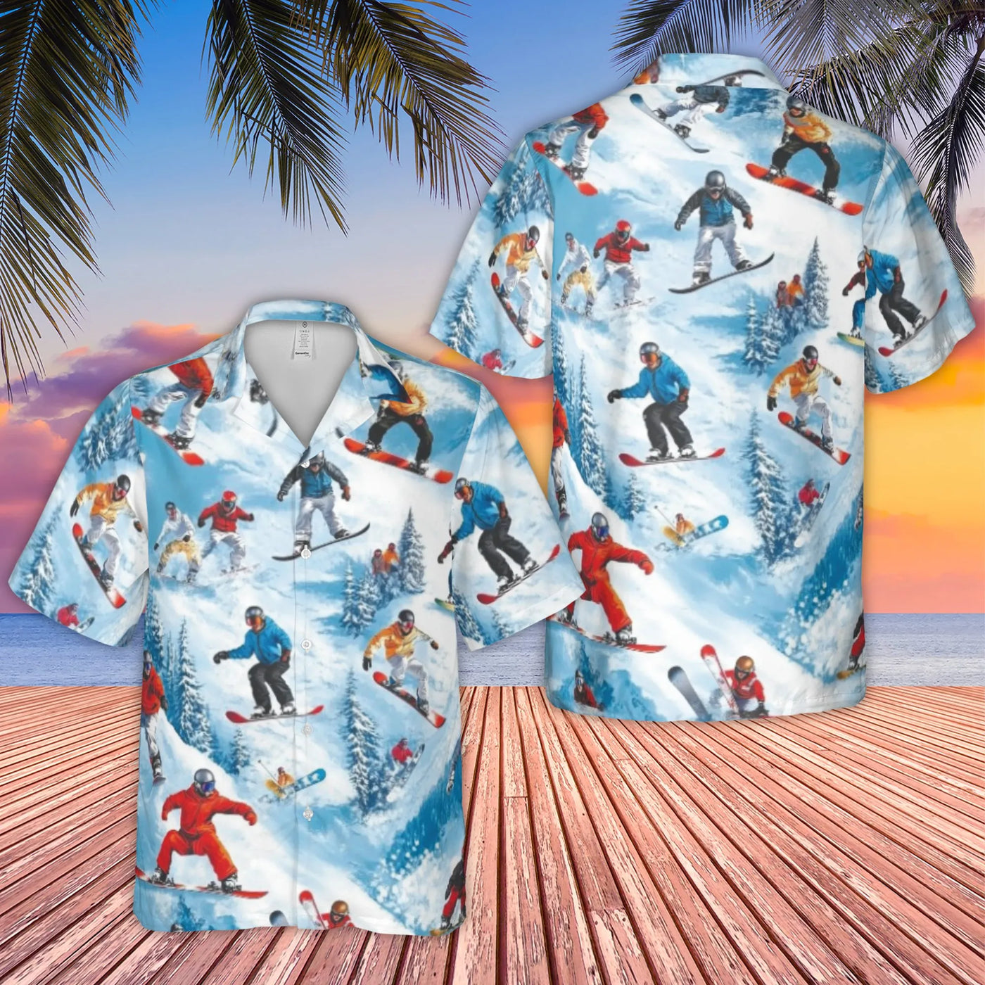 Snowboard Hawaiian Shirt | Winter Sports All-Over Print | Premium Woven Polyester | Unique Gift for Snowboarders & Skiers