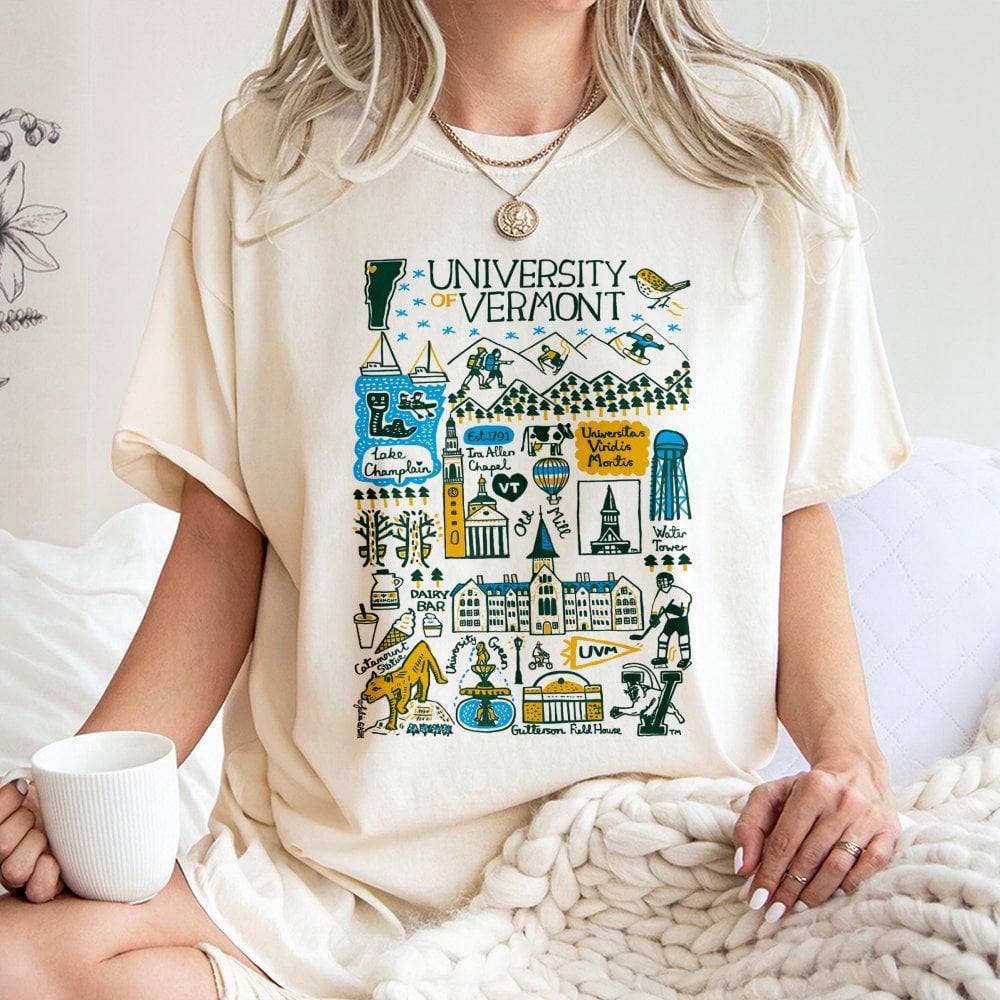University of Vermont T-Shirt | UVM Campus Map Graphic Print | 100% Soft Cotton Tee | Collegiate Gift for Students, Alumni & 
