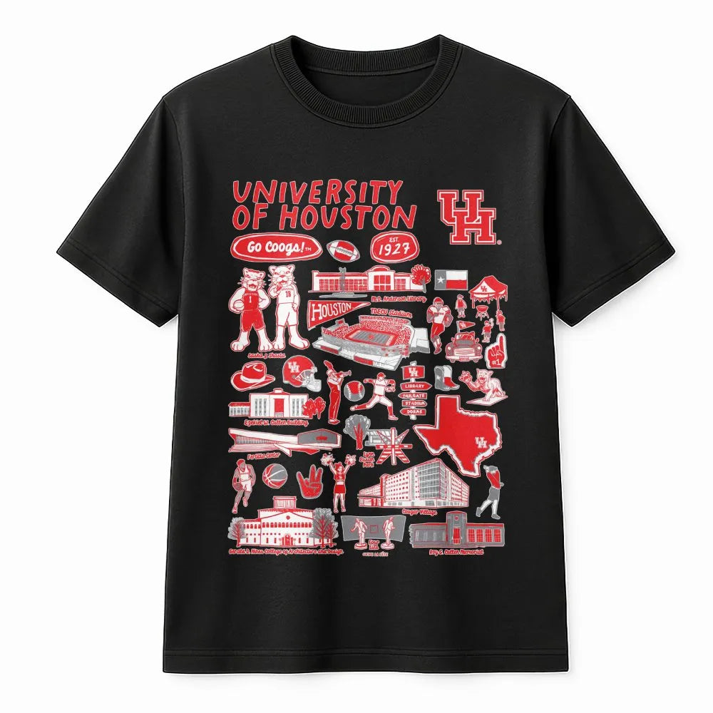 University of Houston T-Shirt | Retro College Campus Collage Graphic | Premium Soft Cotton | Gift for UH Students, Alumni, an