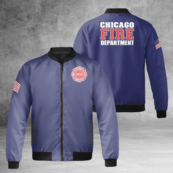 Chicago Fire Department Bomber Jacket | Maltese Cross First Responder Emblem | Durable Nylon Outerwear | Gift for Firefighter