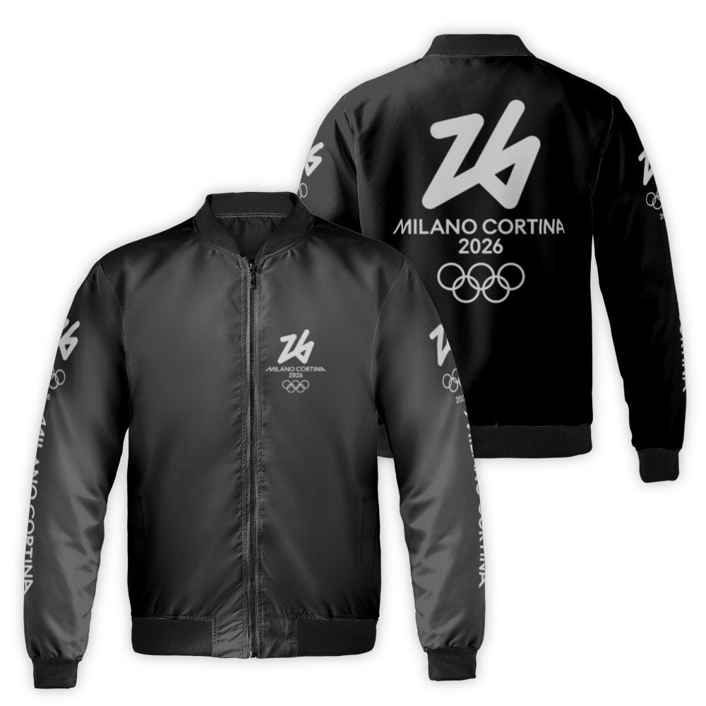 Milano Cortina 2026 Winter Sports Bomber Jacket | Commemorative Olympic Fan Apparel | Nylon Outer Shell | Unisex Streetwear G