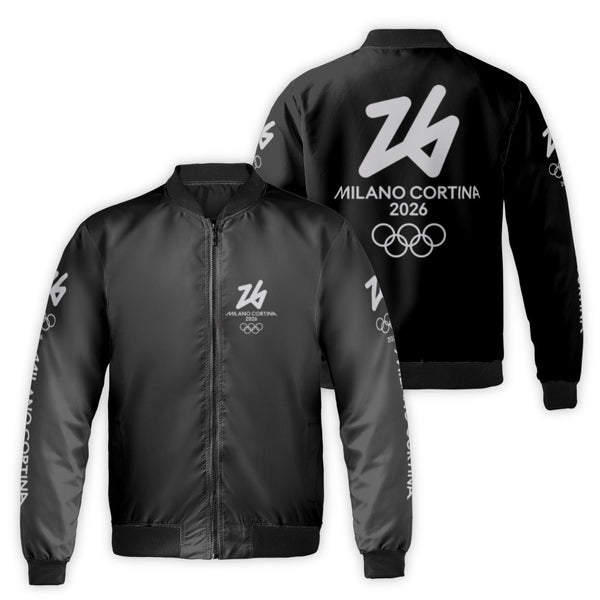 Milano Cortina 2026 Winter Sports Bomber Jacket | Commemorative Olympic Fan Apparel | Nylon Outer Shell | Unisex Streetwear G