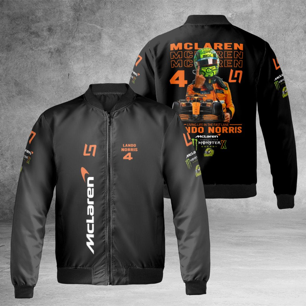 Lando Norris McLaren Bomber Jacket | Formula 1 Papaya Racing Graphic | Durable Nylon Streetwear | Premium Gift for F1 Race Fa
