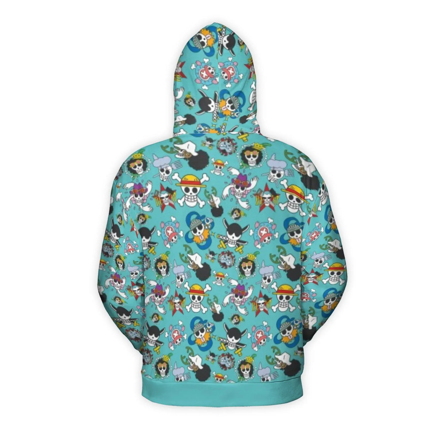 Anime Pirate Crew Hoodie | Straw Hat Jolly Roger All-Over Print | Premium Polyester Brushed Fleece | Unisex Gift for Fans & O