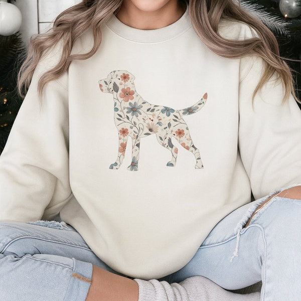 Floral Labrador Retriever Sweatshirt | Botanical Lab Dog Mom Pullover | Soft Cotton Blend Crewneck | Cottagecore Aesthetic Gi