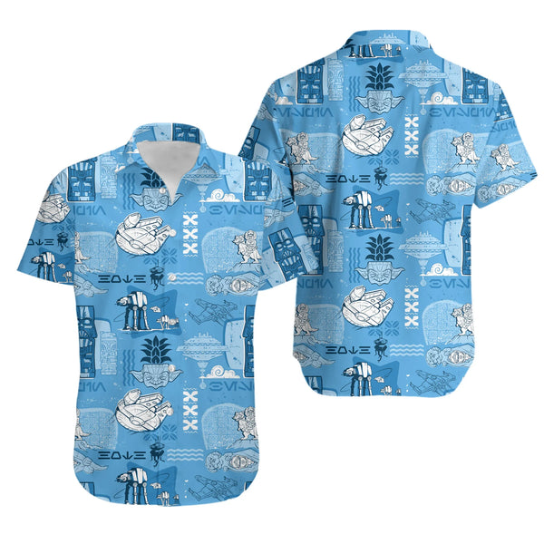 Sci-Fi Space Adventure Hawaiian Shirt | Hand-Drawn Sketch Graphic Pattern | Lightweight Summer Vacation Apparel | Premium Gif
