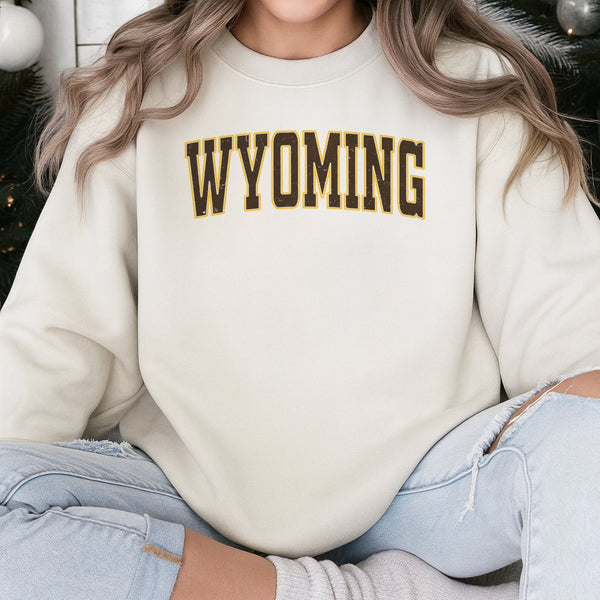 Wyoming Sweatshirt | Vintage Collegiate Lettering | Premium Cotton Blend Crewneck | Unisex Wyoming State Pride Gift for Stude