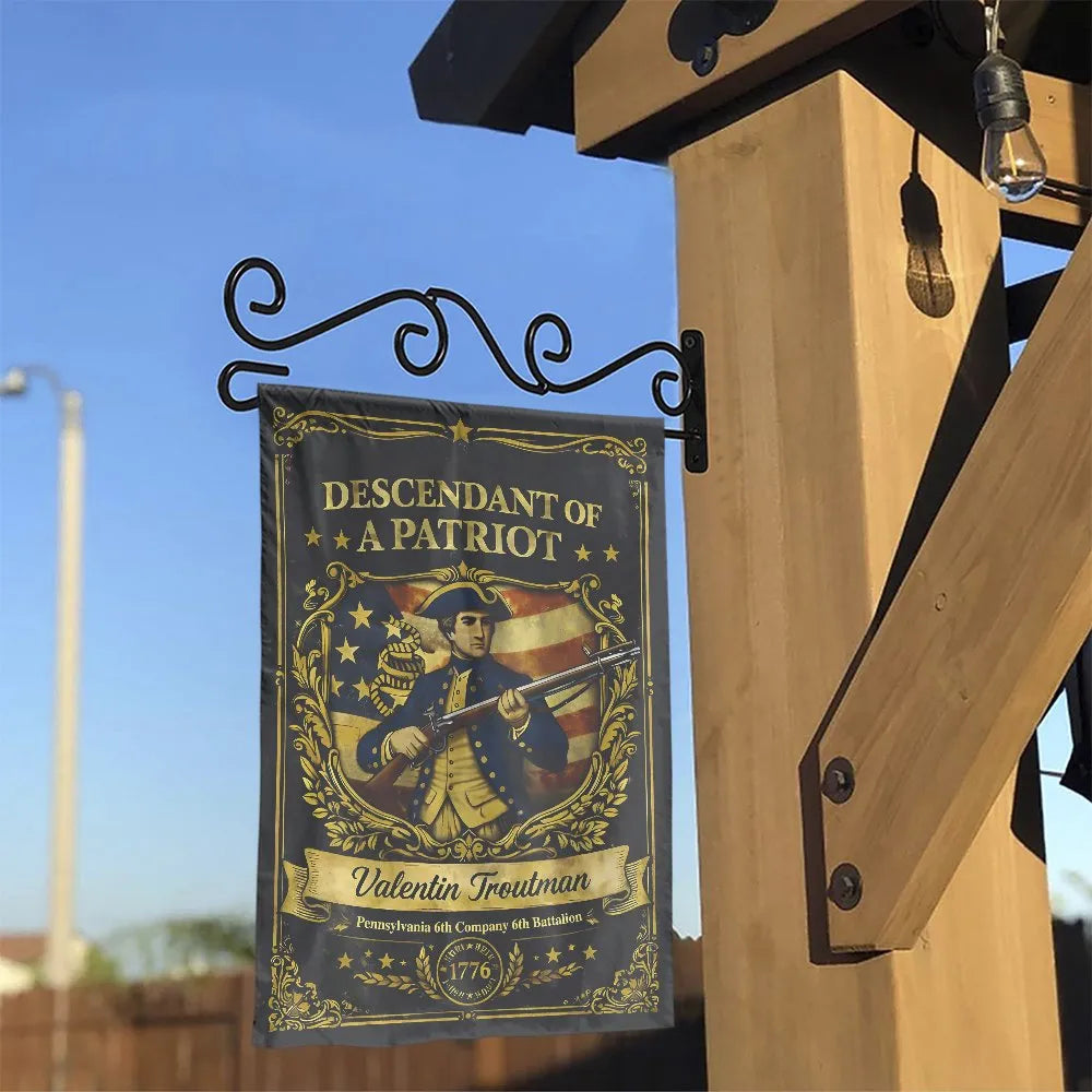 Descendant of a Patriot Garden Flag | Personalized 1776 Revolutionary War Design | Weatherproof Double Sided Polyester | Gift