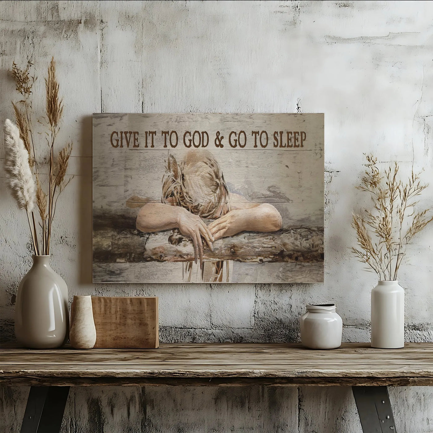Give It To God & Go To Sleep Canvas Art | Resting Woman Faith Wall Decor | 1.25" Thick Premium Gallery Wrap | Inspirational C