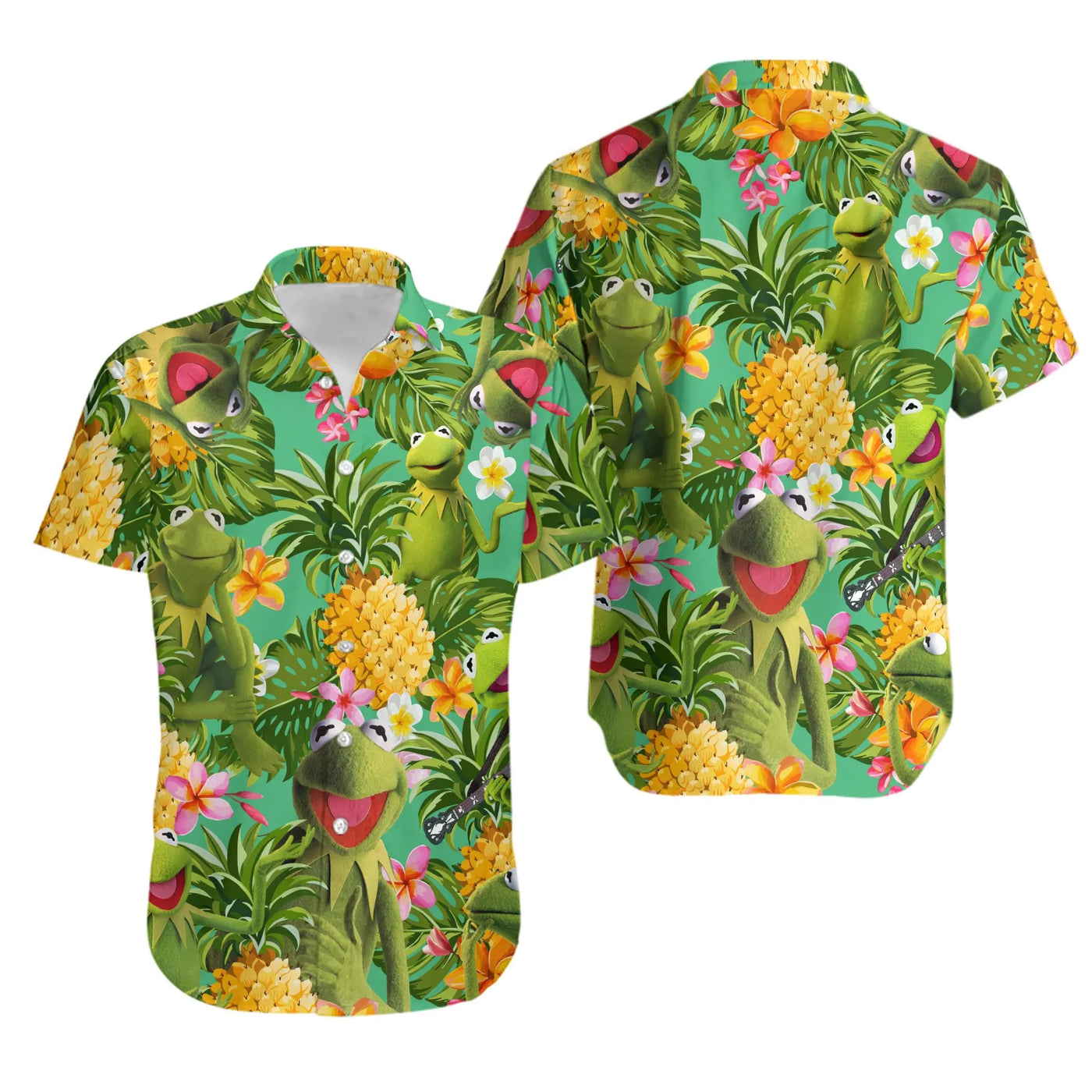 Frog Tropical Hawaiian Shirt | Kermit Inspired Island Print | Lightweight Summer Button Down | Fun Gift For Muppet Fans