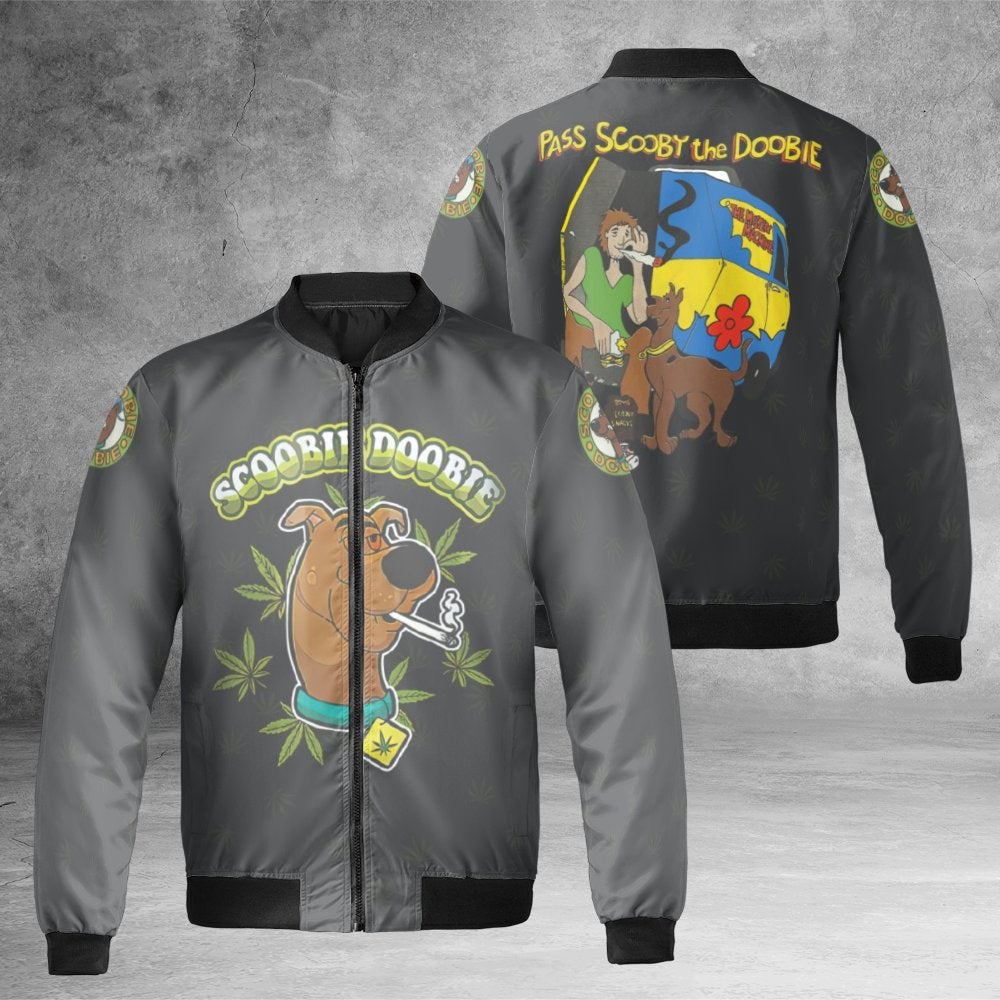Stoner Cartoon Bomber Jacket | Funny 420 Weed Leaf Graphic | Durable Nylon Streetwear | Unisex Casual Gift For Fans
