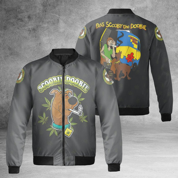 Stoner Cartoon Bomber Jacket | Funny 420 Weed Leaf Graphic | Durable Nylon Streetwear | Unisex Casual Gift For Fans