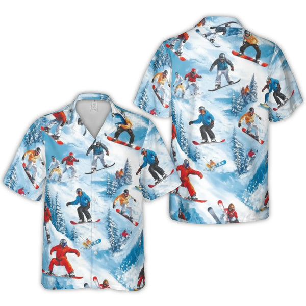 Snowboard Hawaiian Shirt | Winter Sports All-Over Print | Premium Woven Polyester | Unique Gift for Snowboarders & Skiers