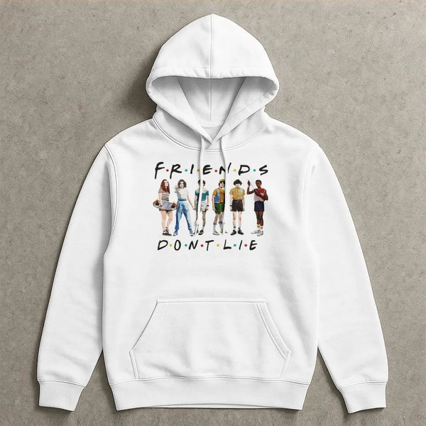 Stranger Things Friends Don't Lie Hoodie | Retro 80s Horror Graphic | Premium Cotton Blend | Gift for Sci-Fi Fans and Teenage