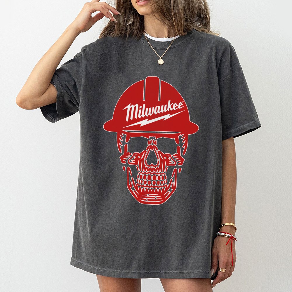 Hard Hat Skull Graphic T-Shirt | Construction Worker Tool Design | Premium 100% Cotton Tee | Gift for Tradesman and Handyman