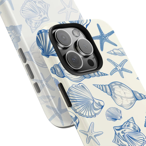 Coastal Seashell iPhone Case | Blue Starfish Nautical Pattern | Dual-Layer Polycarbonate Protection | Summer Beach Lover Gift