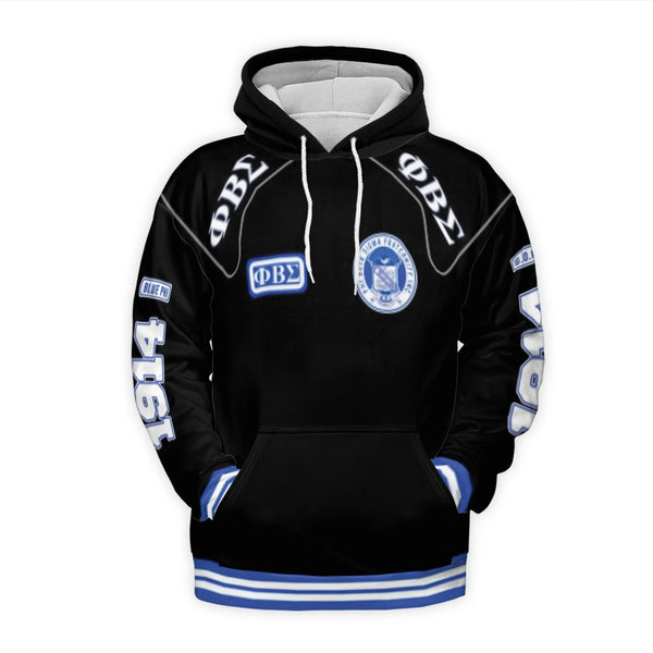 Phi Beta Sigma Fraternity 3D Hoodie | Blue and Black Greek Letters Apparel | Premium Brushed Fleece Pullover | G.O.M.A.B. Gif