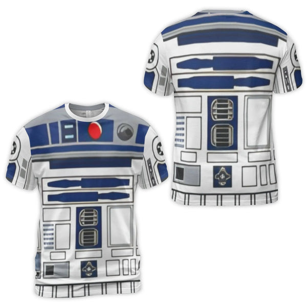 Droid Cosplay Graphic T-Shirt | R2-D2 All-Over Print | Premium Polyester Spandex | Gift for Sci-Fi Fans and Comic Con Enthusi