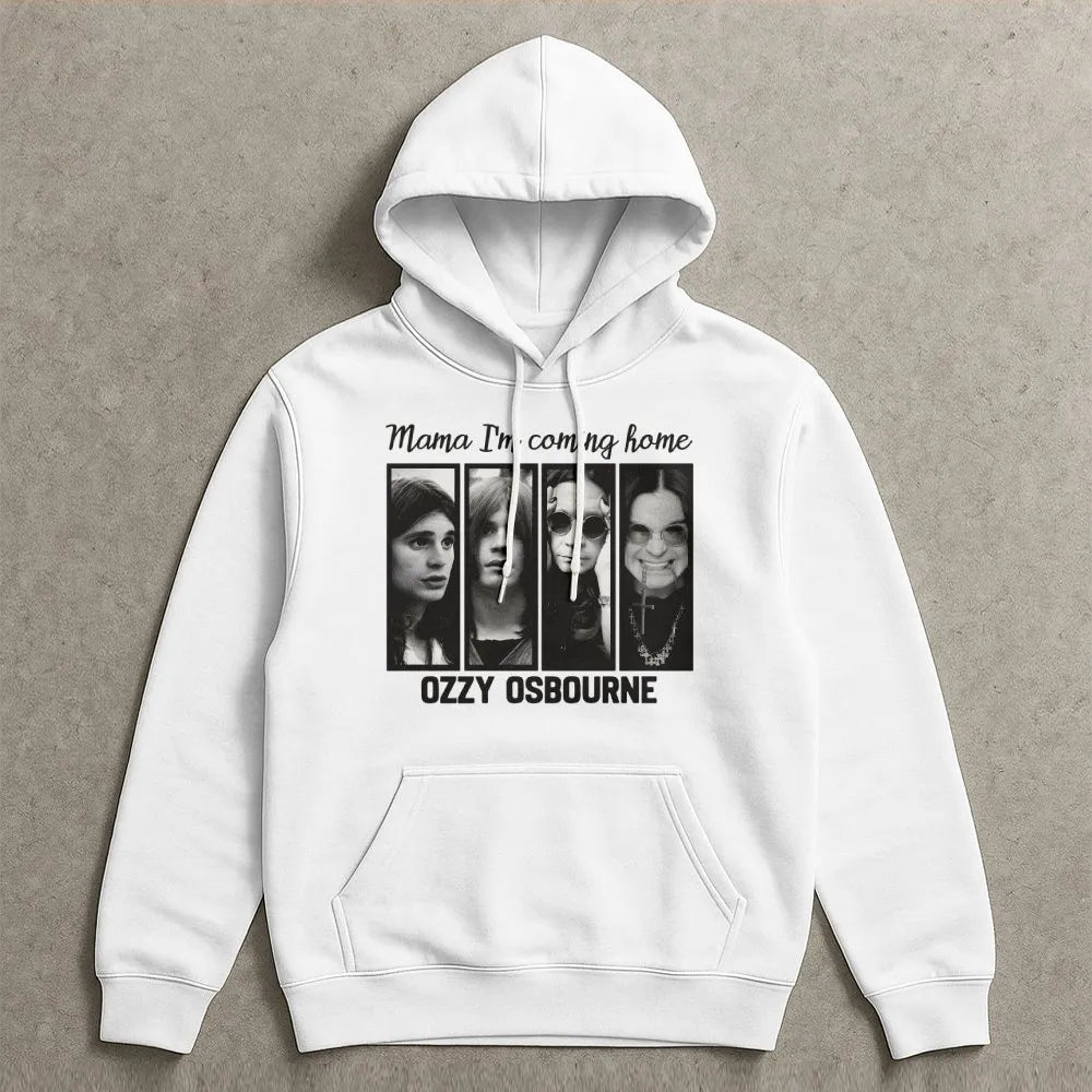 Ozzy Osbourne Hoodie | Mama I'm Coming Home Graphic Print | Premium Cotton-Blend Fleece | Rock Music Fan Gift | Unisex Vintag