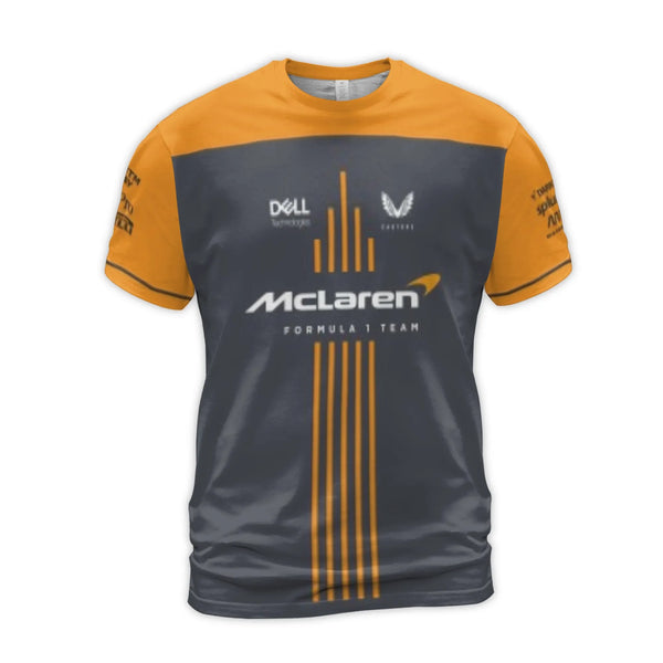 McLaren Formula 1 Racing T-Shirt | 3D Graphic Team Logos | Premium Poly-Spandex Jersey | Fan Gift for F1 Enthusiasts