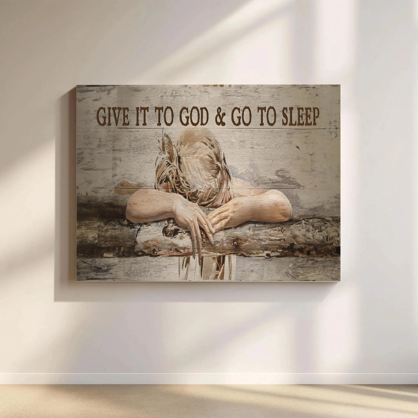 Give It To God & Go To Sleep Canvas Art | Resting Woman Faith Wall Decor | 1.25" Thick Premium Gallery Wrap | Inspirational C