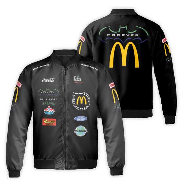 Vintage Racing Bomber Jacket | McDonald's Batman Forever Bill Elliott Design | Durable Nylon Shell | Premium Streetwear Gift 
