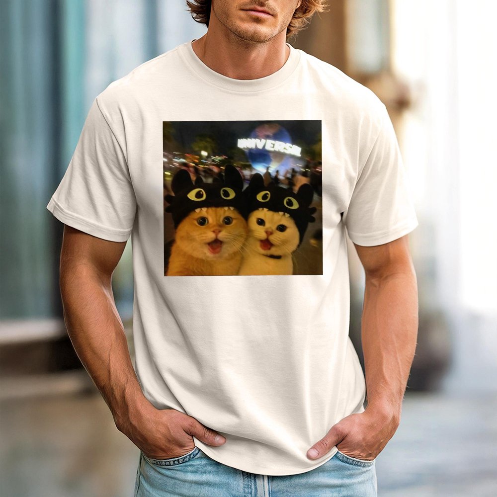 Funny Cat Selfie T-Shirt | Cute Kittens Wearing Dragon Hoods Graphic | Premium 100% Cotton Tee | Gift for Cat Lovers & Meme F
