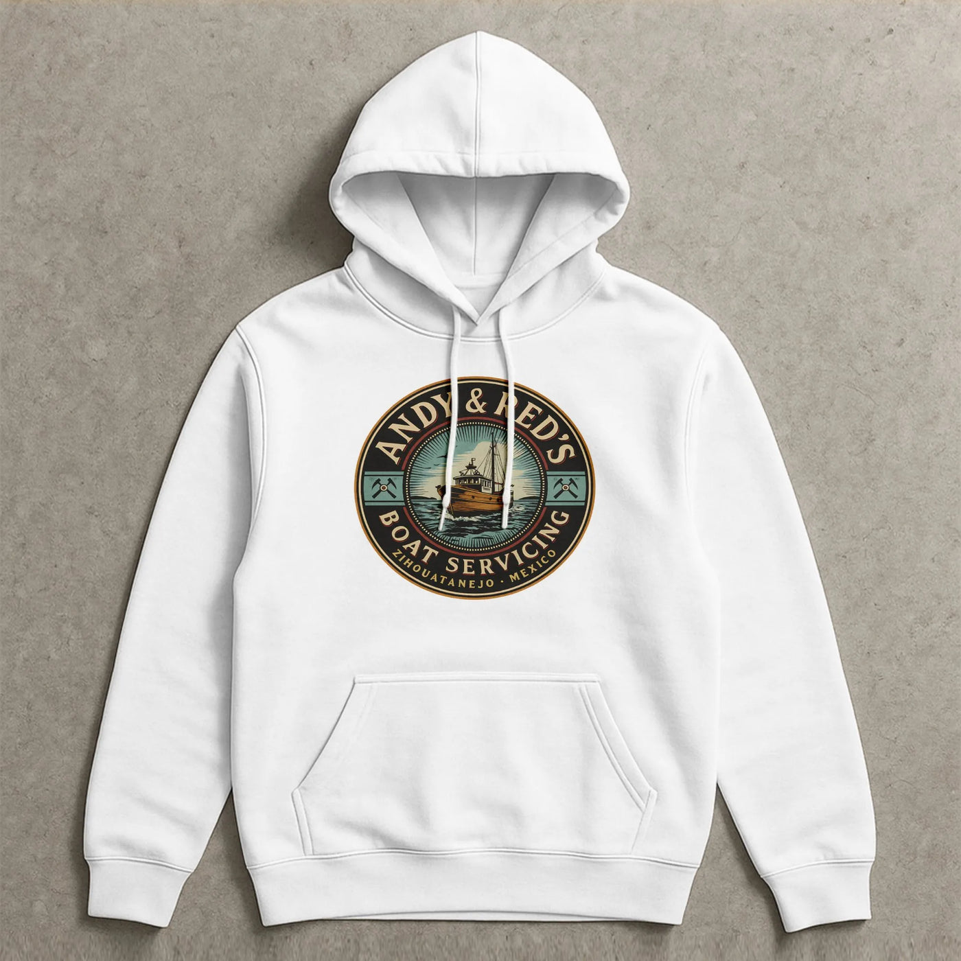 Andy & Red’s Boat Servicing Hoodie | Zihuatanejo Mexico Graphic | Premium Cotton Blend | Shawshank Redemption Inspired Movie 