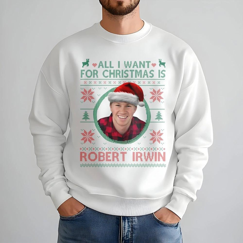 Robert Irwin Ugly Christmas Sweatshirt | Funny Celebrity Holiday Pullover | Premium Cotton Blend | Fan Gift for Men and Women