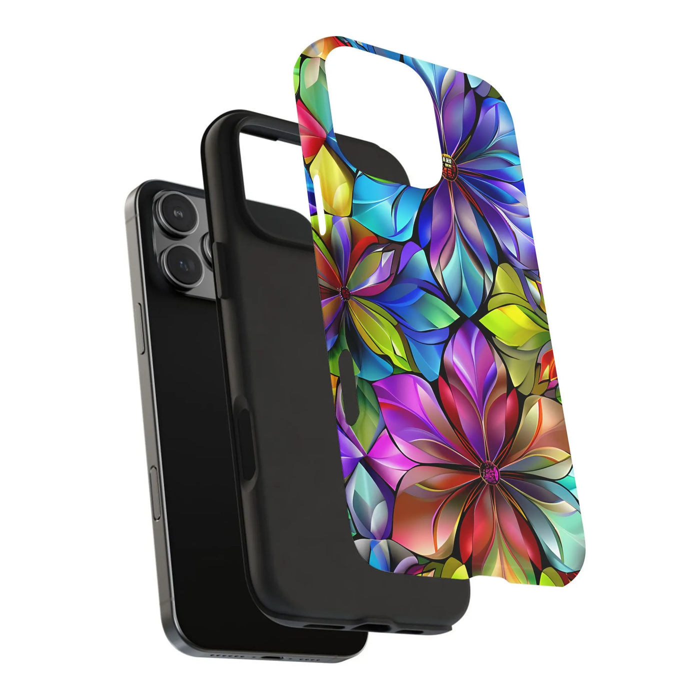 Stained Glass Floral iPhone Case | Vibrant Abstract Flower Design | Dual-Layer Polycarbonate & TPU | Protective Premium Gift 