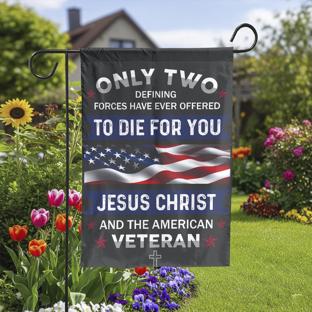 Patriotic Garden Flag | Jesus and American Veteran Religious Memorial | Weather-Resistant Polyester | Gift for Military Veter