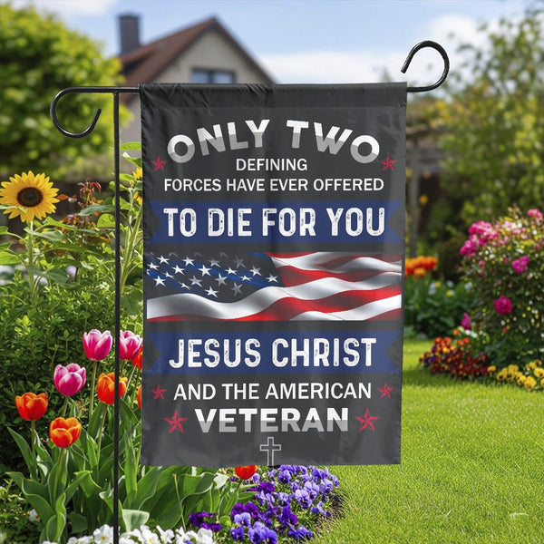 Patriotic Garden Flag | Jesus and American Veteran Religious Memorial | Weather-Resistant Polyester | Gift for Military Veter