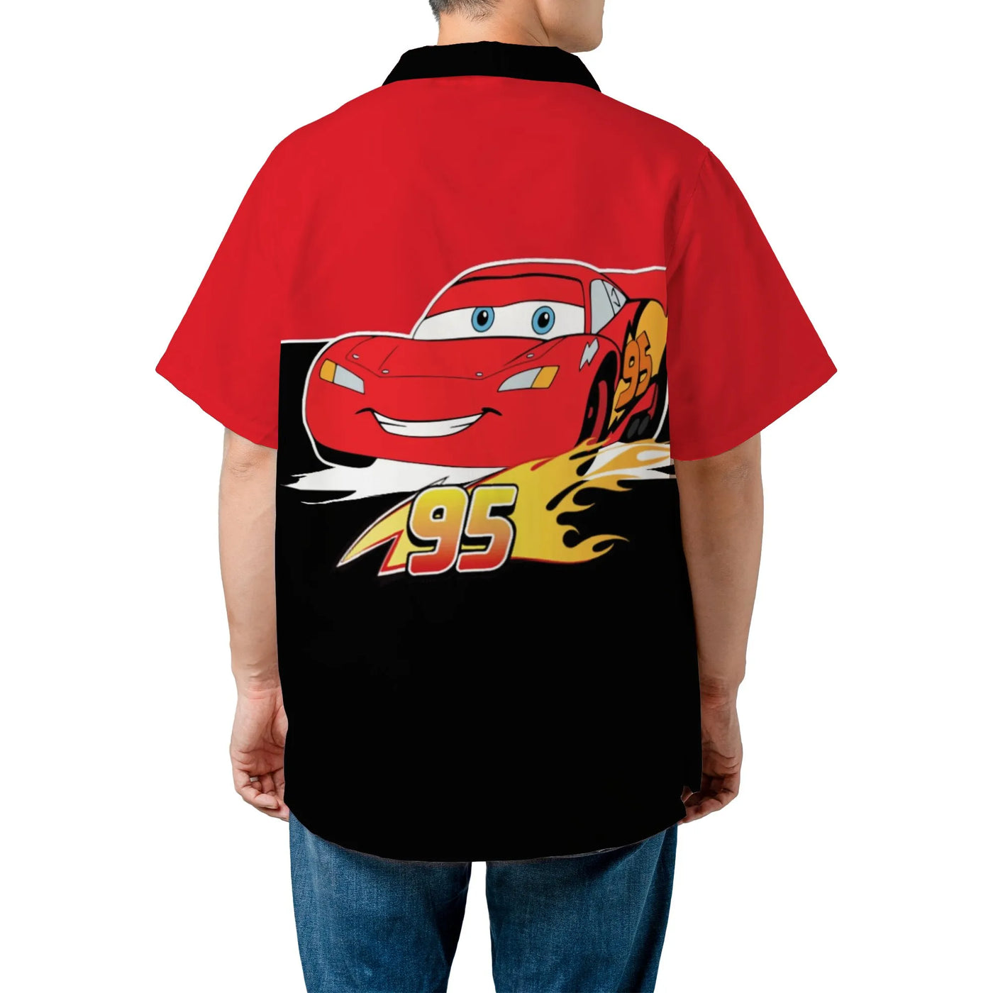 Lightning McQueen Hawaiian Shirt | Rust-Eze Mechanic Style Graphic | Woven Polyester Fabric | Collector's Gift For Cars Movie