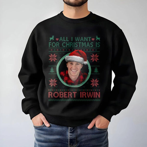 Robert Irwin Ugly Christmas Sweatshirt | Funny Celebrity Holiday Pullover | Premium Cotton Blend | Fan Gift for Men and Women