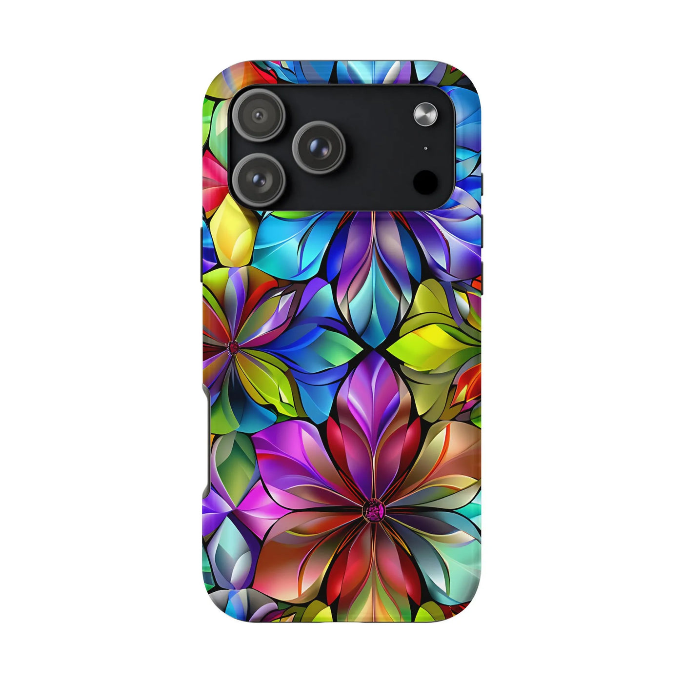 Stained Glass Floral iPhone Case | Vibrant Abstract Flower Design | Dual-Layer Polycarbonate & TPU | Protective Premium Gift 