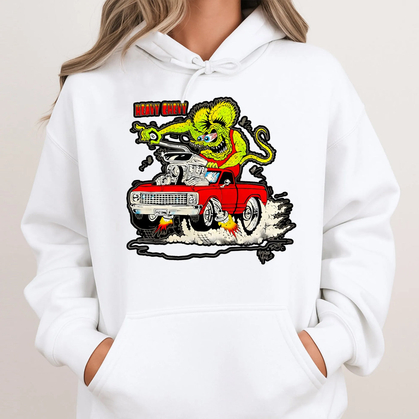 Hot Rod Monster Hoodie | Ed Roth Style Heavy Chevy Graphic | Premium Cotton Blend | Gift For Classic Car Enthusiasts And Hot 