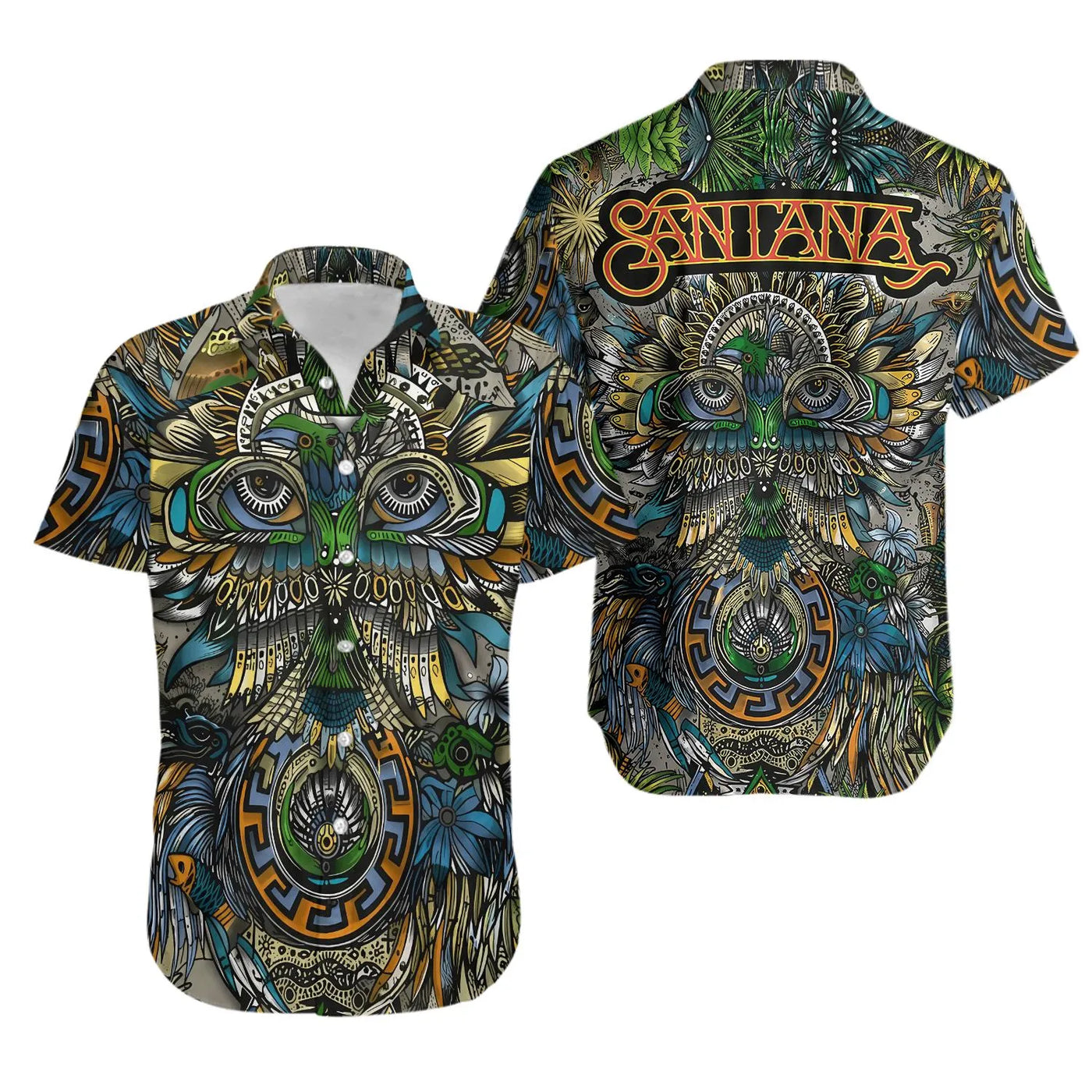Santana Hawaiian Button Shirt | Psychedelic Rock Music Graphic Art | Lightweight Breathable Fabric | Premium Festival Summer 