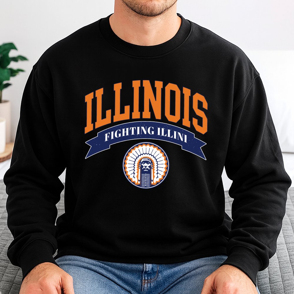Illinois Fighting Illini Sweatshirt | Vintage Style College Football Crewneck | Premium Cotton Blend | Gift For Alumni Fans M