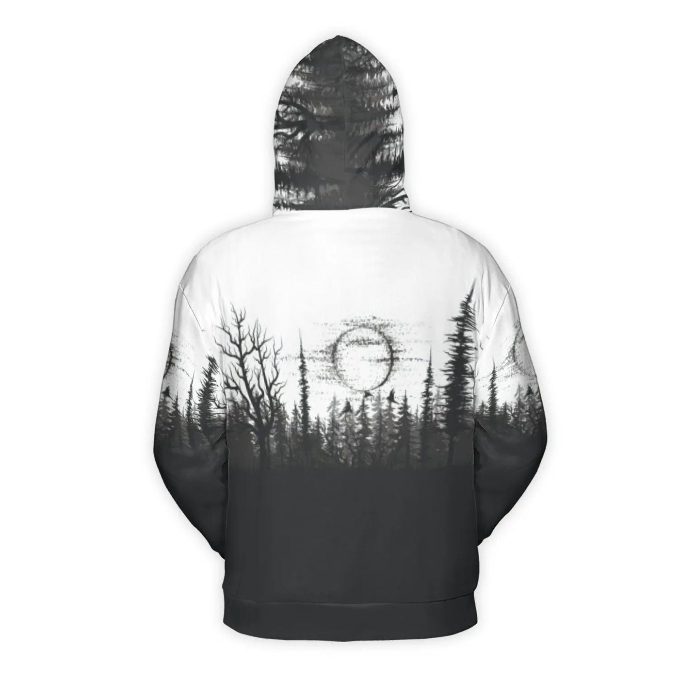 Bigfoot Hoodie | Moonlit Forest Silhouette Graphic | Premium Brushed Fleece All-Over Print | Gift for Sasquatch Lovers & Cryp