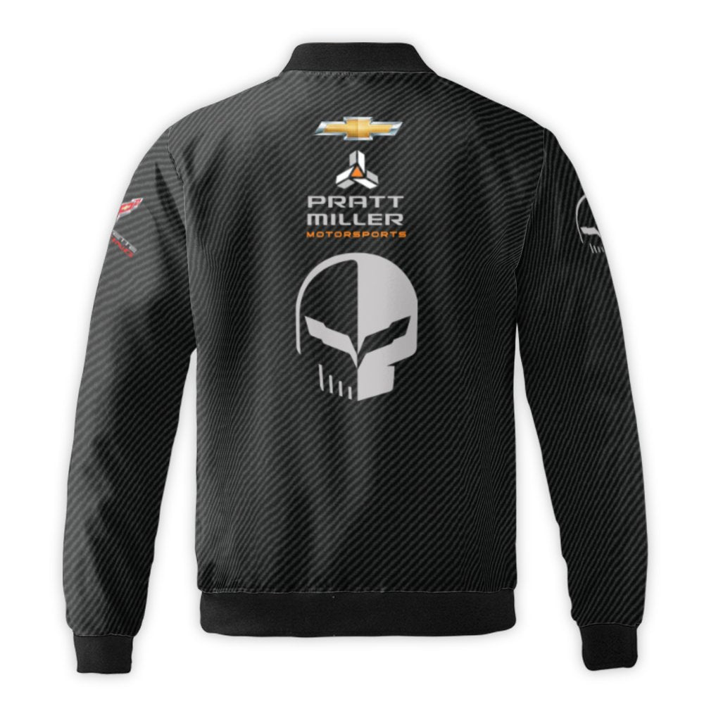 Corvette Racing Bomber Jacket | Carbon Fiber Print Skull Design | Premium Quilted Lining | Motorsports Fan Gift