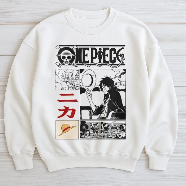 One Piece Anime Sweatshirt | Luffy Gear 5 Nika Graphic Print | Cotton Polyester Blend | Unisex Fan Gift & Streetwear