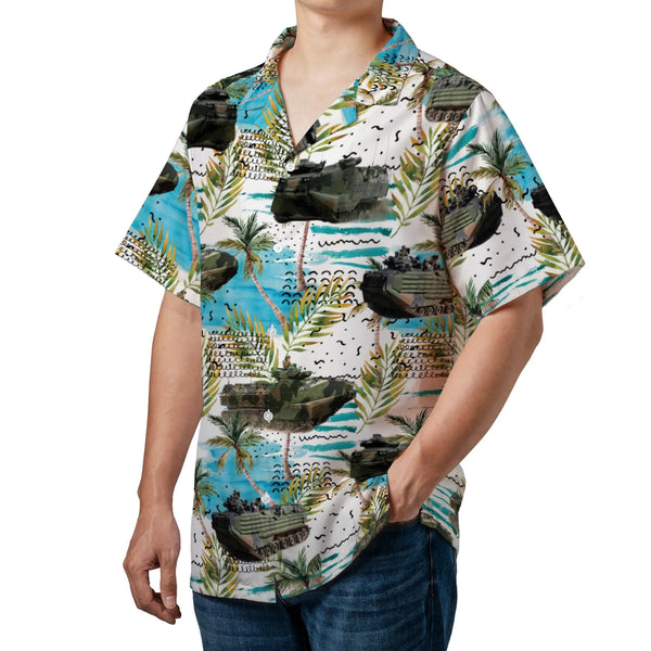 AAVP7A1 Amphibious Vehicle Hawaiian Shirt | Tropical Beach Assault Pattern | Premium Woven Polyester | Unique Gift for Marine
