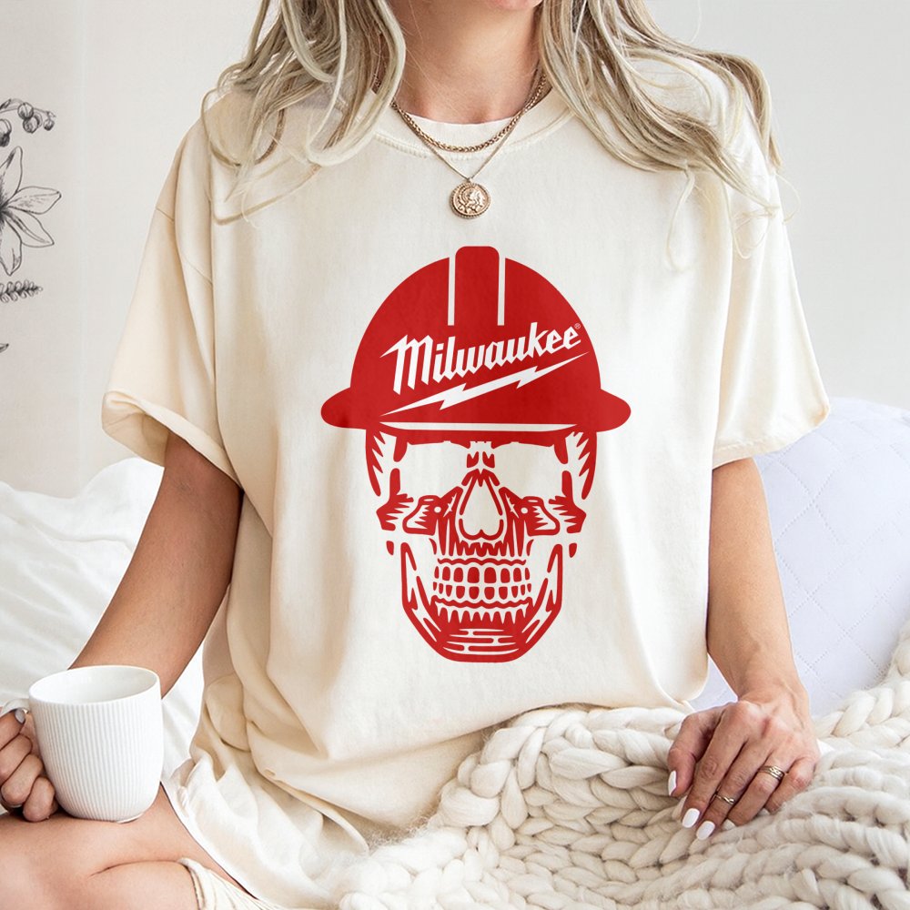 Hard Hat Skull Graphic T-Shirt | Construction Worker Tool Design | Premium 100% Cotton Tee | Gift for Tradesman and Handyman
