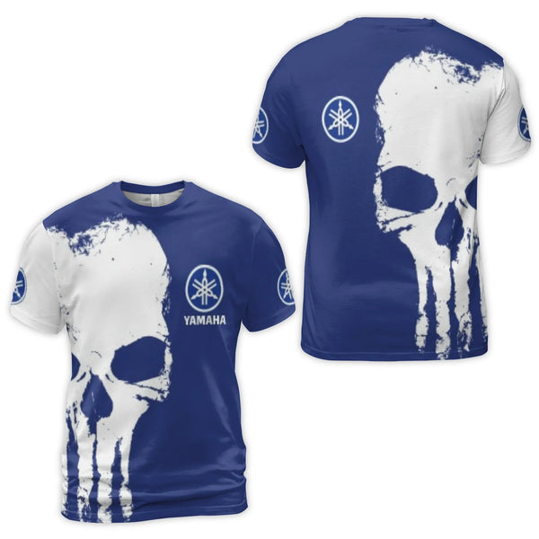 Yamaha Skull Graphic T-Shirt | All-Over 3D Print Design | Premium Polyester Blend | Motorcycle Enthusiast Biker Gift