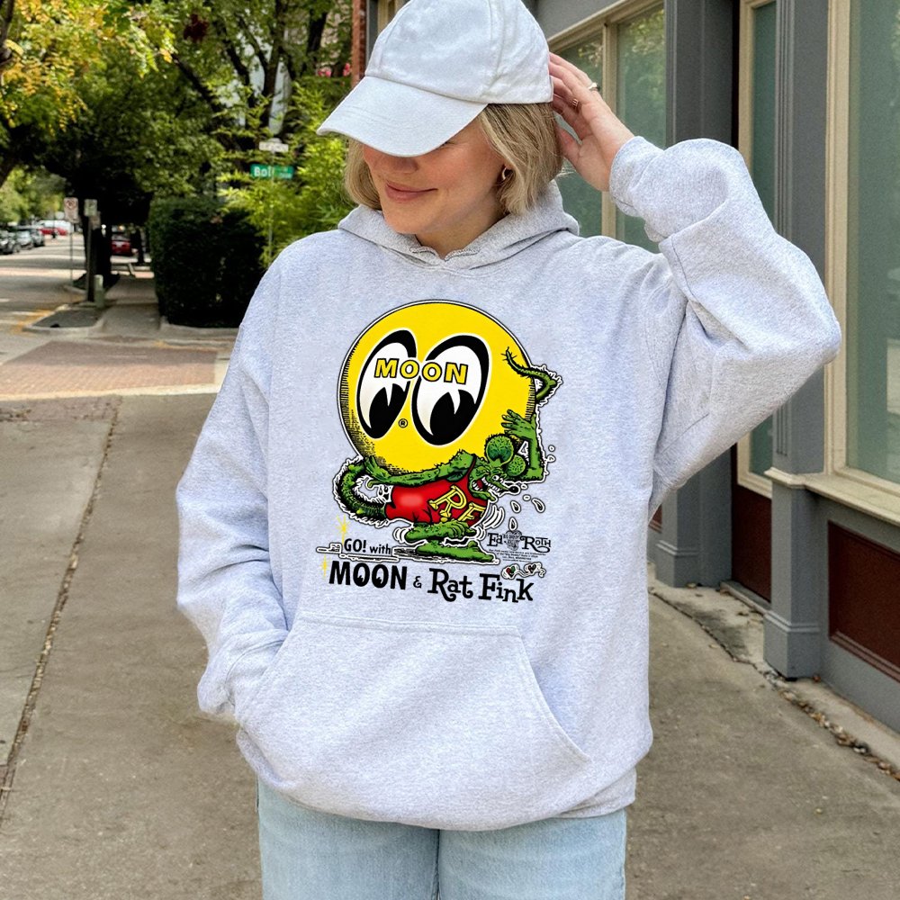 Mooneyes x Rat Fink Hoodie | Vintage Hot Rod Racing Graphic | Premium Cotton Blend | Gift for Car Enthusiasts & Retro Fashion