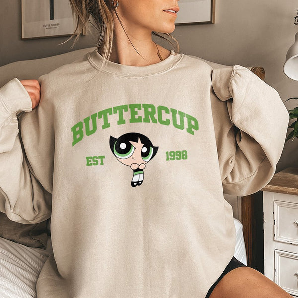 Buttercup Graphic Sweatshirt | 90s Cartoon Character Print | Premium Cotton-Blend Fleece | Nostalgic Pop Culture Gift for Wom