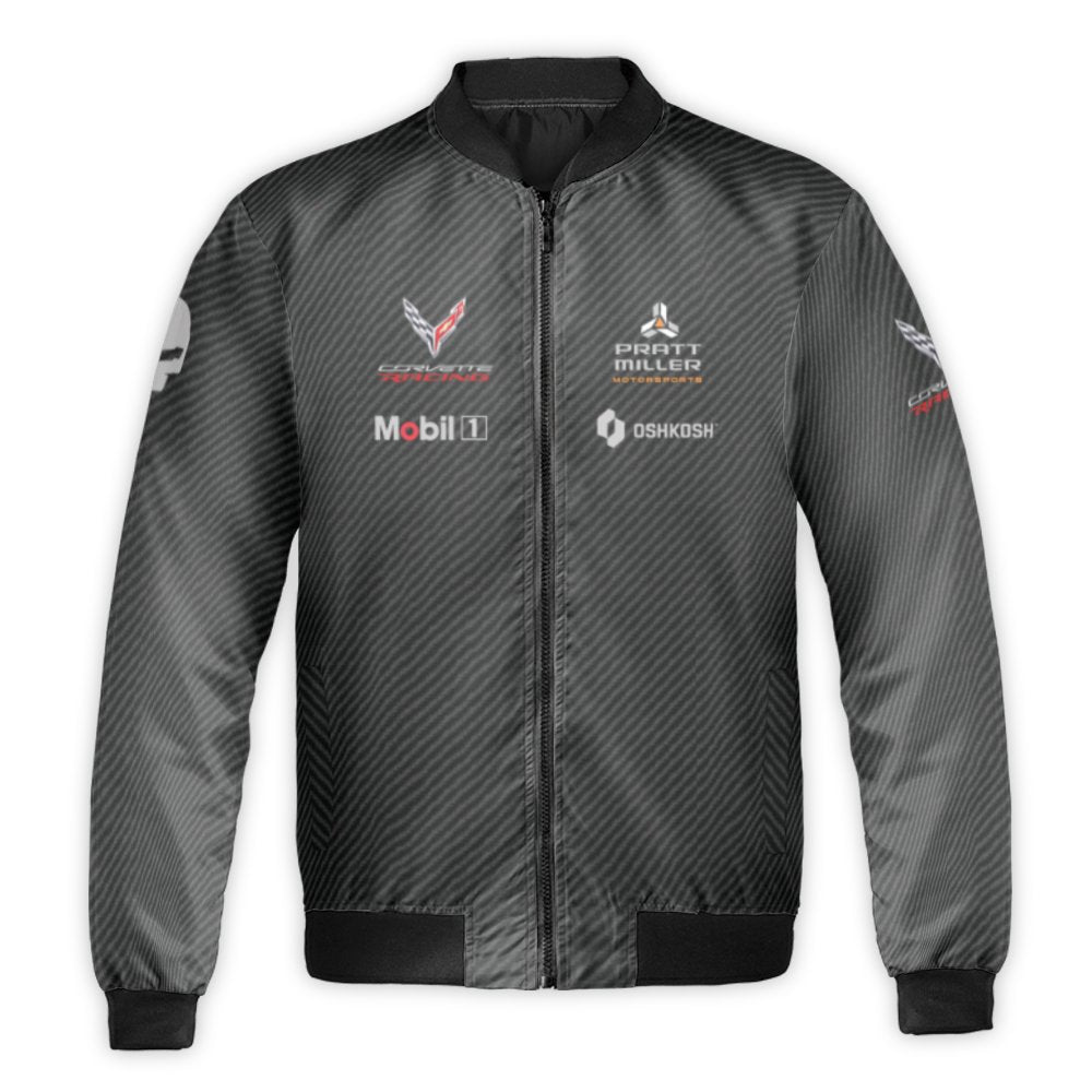 Corvette Racing Bomber Jacket | Carbon Fiber Print Skull Design | Premium Quilted Lining | Motorsports Fan Gift