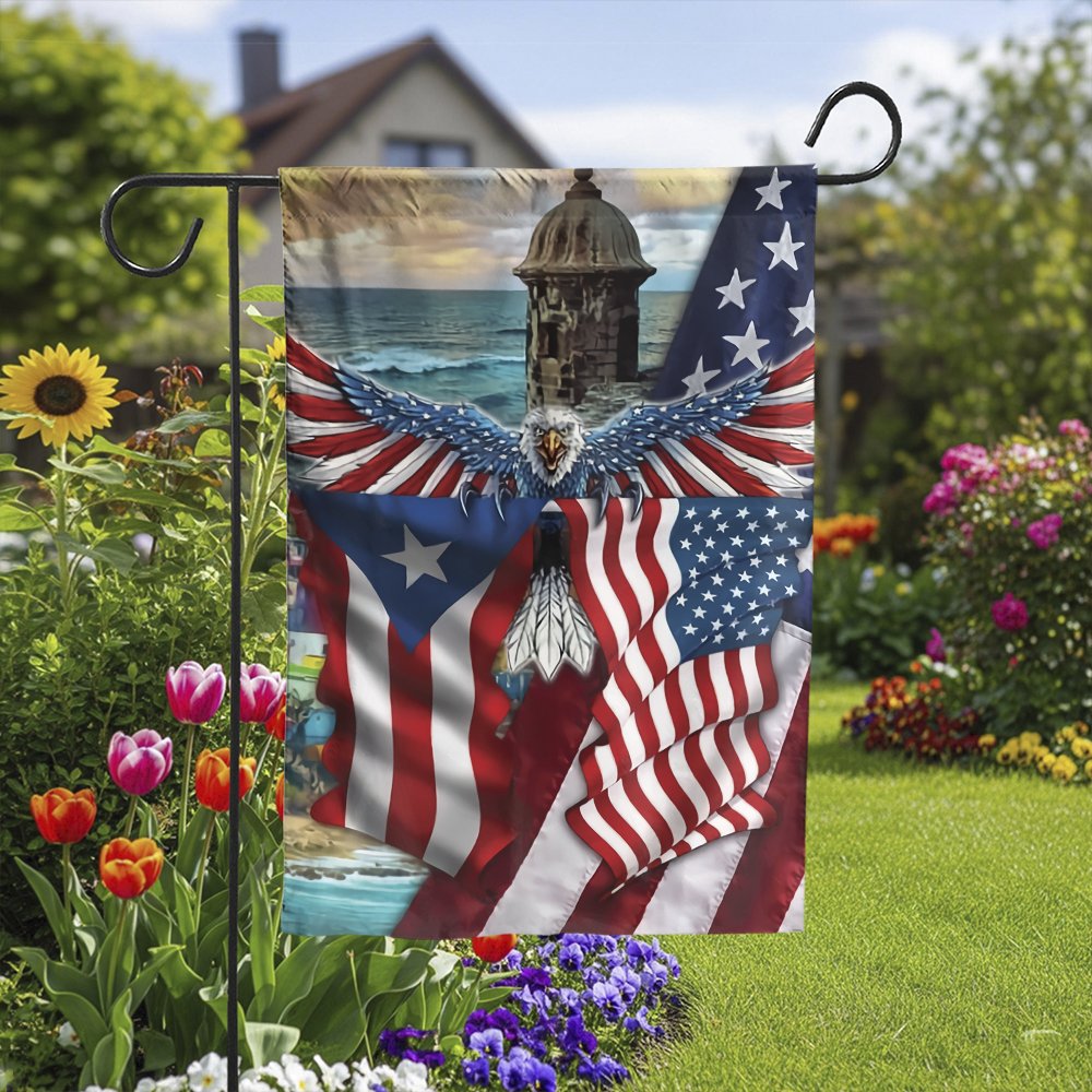 Puerto Rico US Flag Garden Flag | Patriotic Eagle Outdoor Decor | Weather-Resistant Polyester | Gift for Puerto Rican Heritag