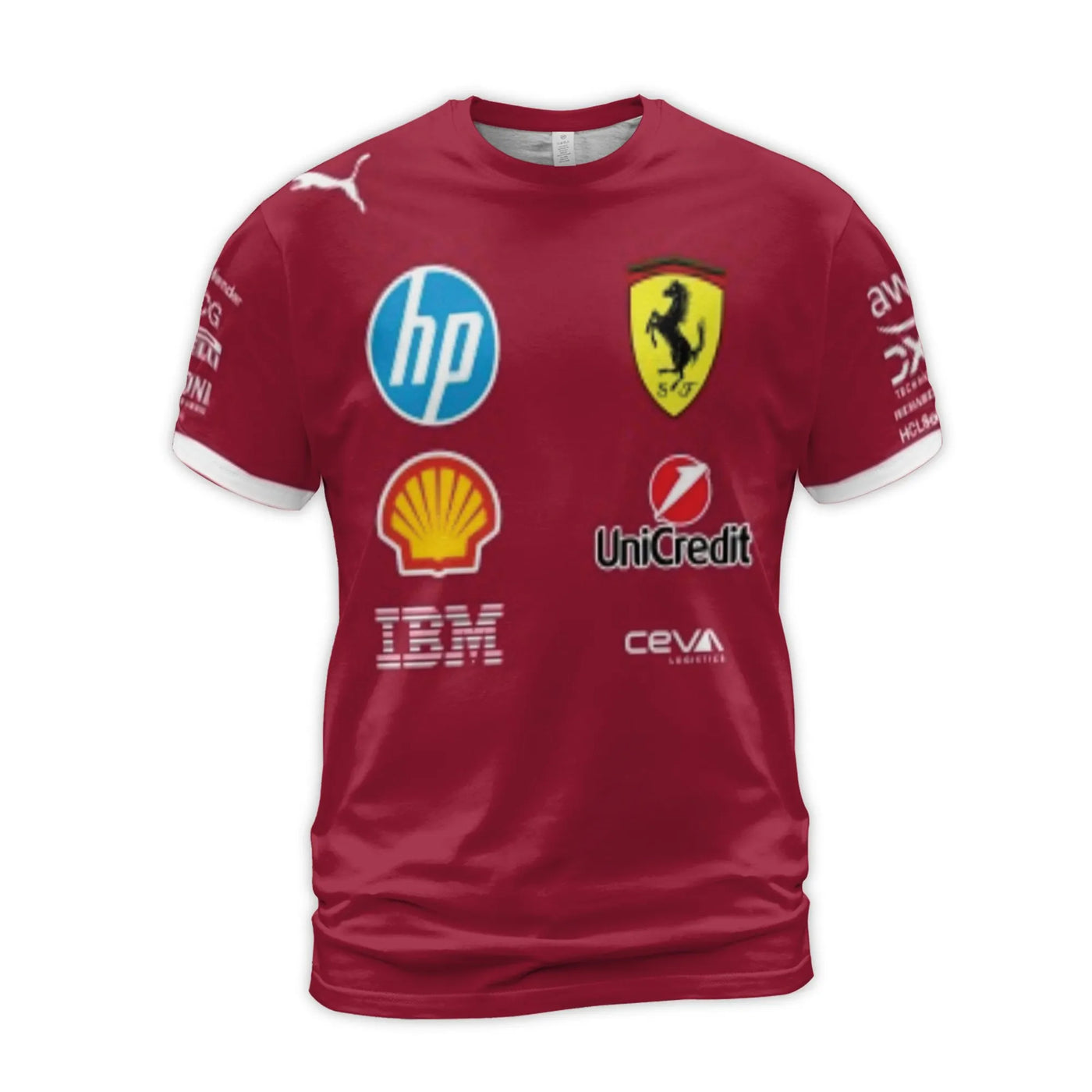 Lewis Hamilton Ferrari 3D T-Shirt | Racing Helmet & Sponsor Graphics | Premium Polyester Jersey | F1 Fan Apparel & Motorsport