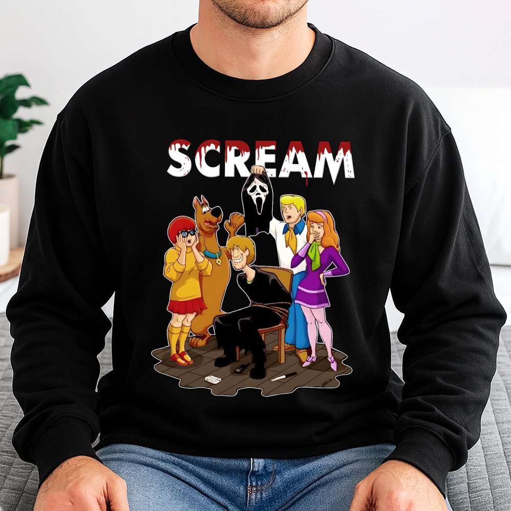 Cartoon Mystery Crew Horror Mashup Sweatshirt | Funny Halloween Graphic Pullover | Soft Cotton Blend Unisex Apparel | Unique 